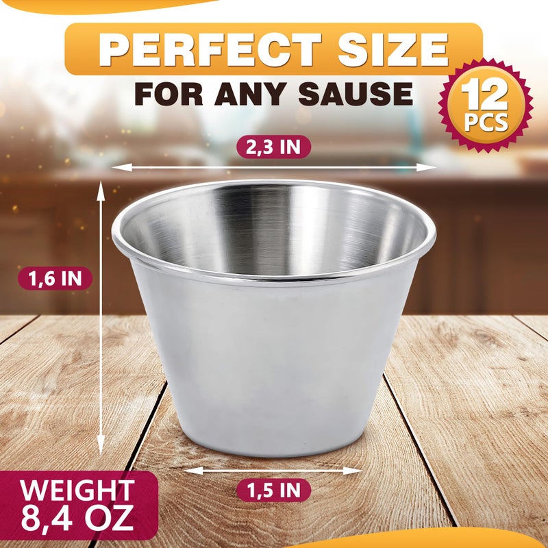 LAGARTO 12 Pcs Dipping Sauce Cups â€“ 2.5 Oz Dip Cups with Stackable Design & 2.3â€³ Diameter, Precision Capacity for Portion Control â€“ Durable Stainless Steel Build, Suited for Hot & Cold Sauces - Image 2